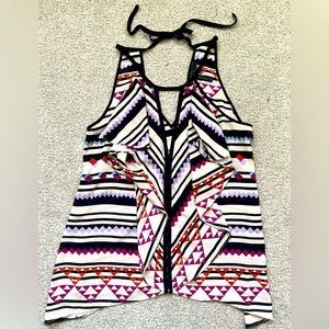 BCBGMAXAZRIA Claudia Ruffle Top Cascade Halter-XS